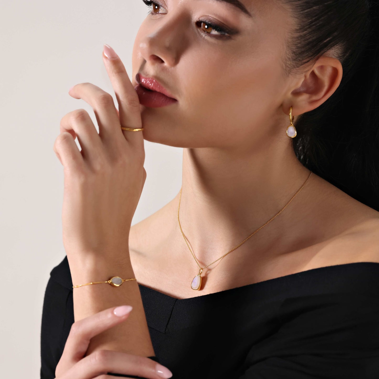 Mia Moonstone Huggie Earrings